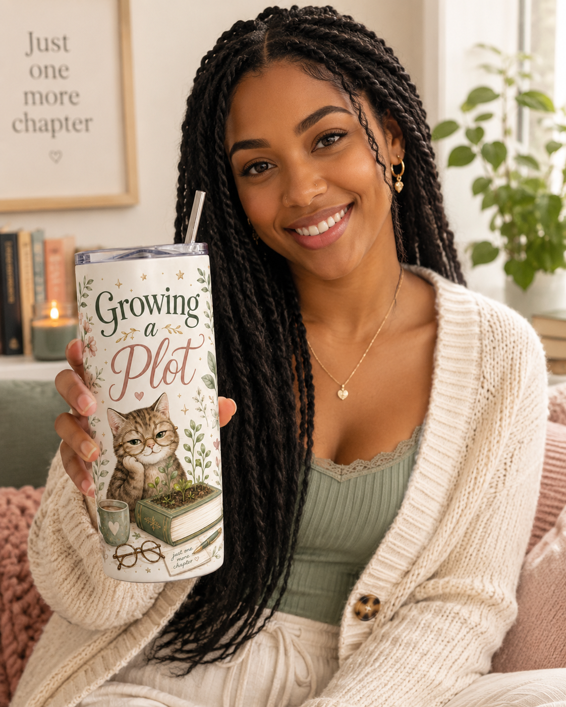 20oz Tumbler — "Growing a Plot" Cat Garden Stainless Steel Travel Cup